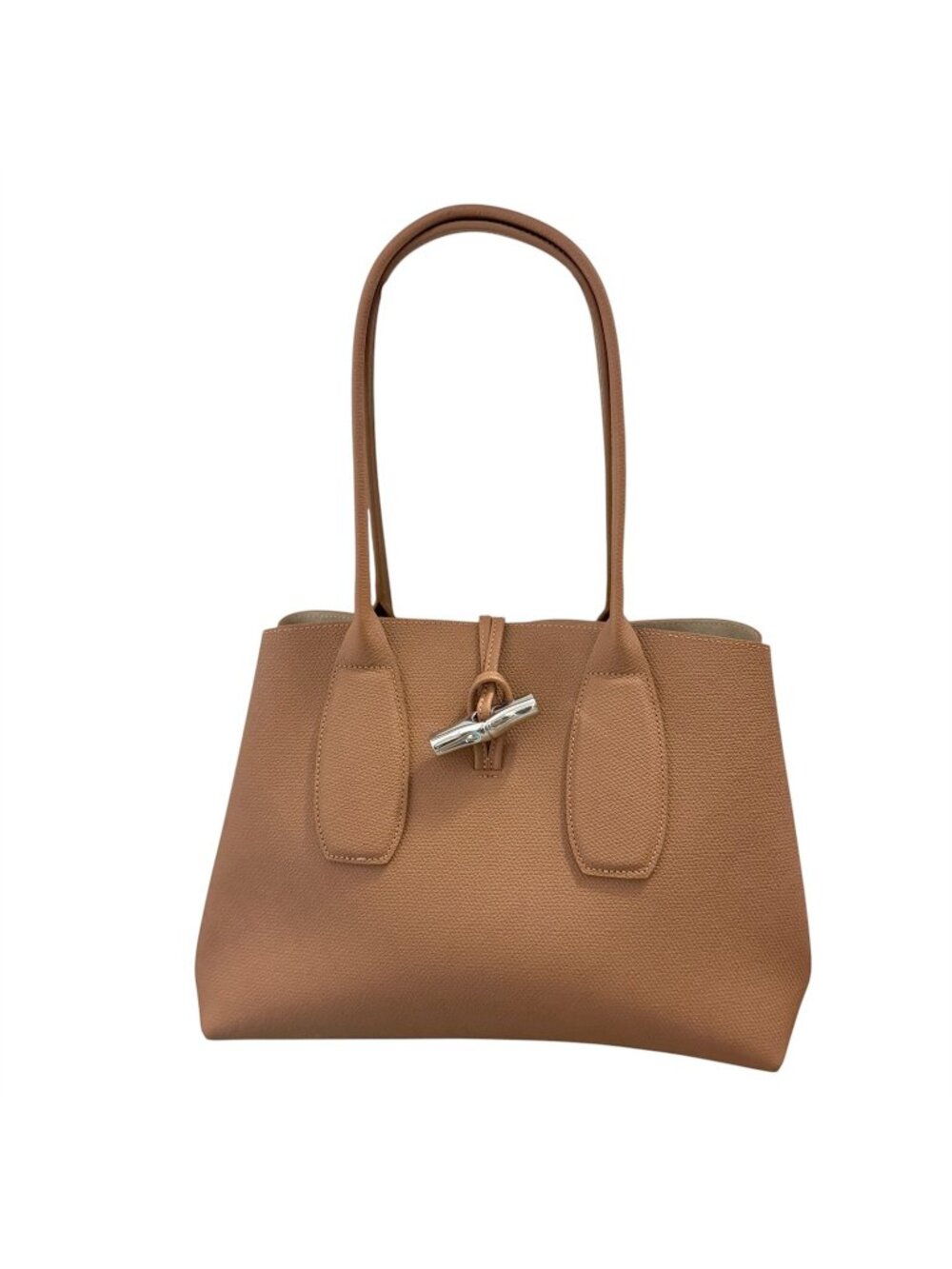 Longchamp Rouseau Shoulder Tote Purse Bag Cashew Brown Leather Satchel France